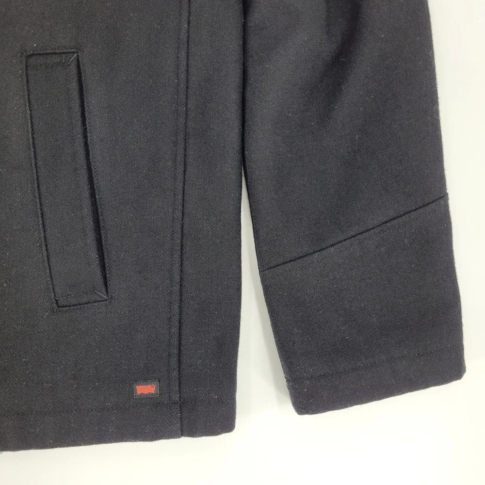Levi's Coat Black Wool Blend Full Zip Pockets Collar Quilted Lined Mens Size XL
